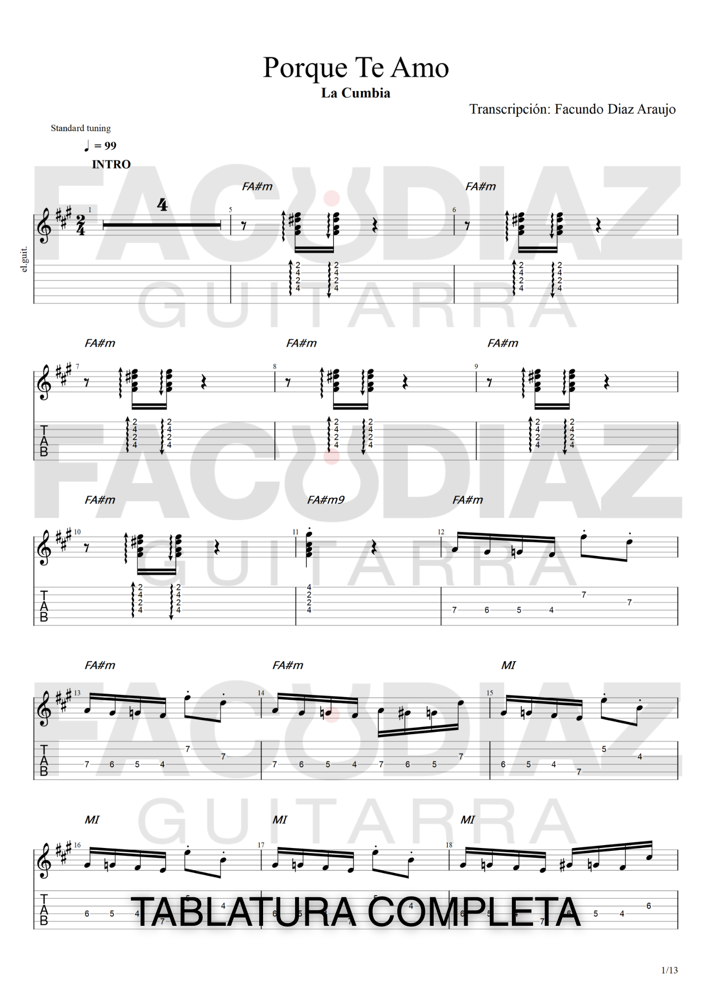 Tablatura completa  –  Porque Te Amo
